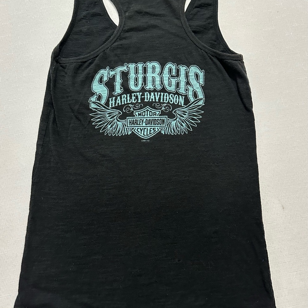 Harley Davidson Sturgis Rhinestone Tank Top Black Racerback Small - Picture 10 of 12